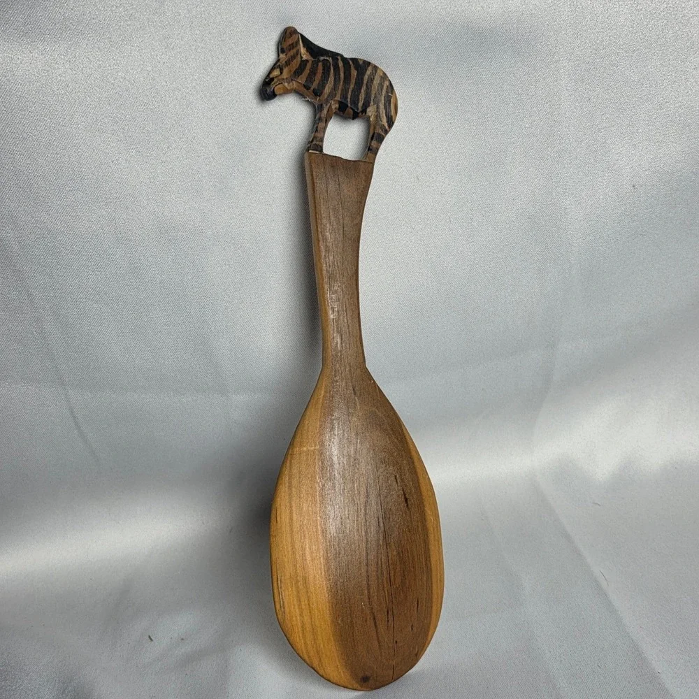 Hand Carved Wooden Zebra Spoon African Safari Animal Themed Serving Utensil
